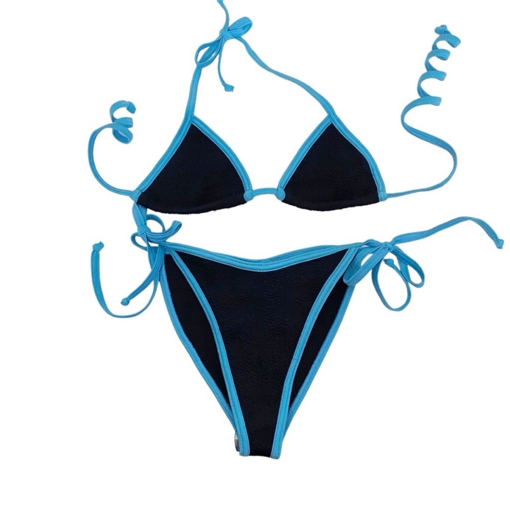 Hunza G Black Bikini with Bright Blue Trim
